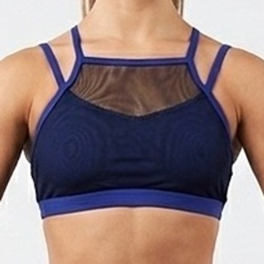 XL Body Wrappers Royal Blue Black Mesh High Neck Dance‎ Crop Top youth 12-14